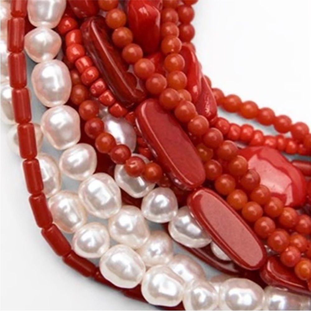 NWT Zara Multi-strand Beaded Necklace with Pearl appliqués - Picture 3 of 7